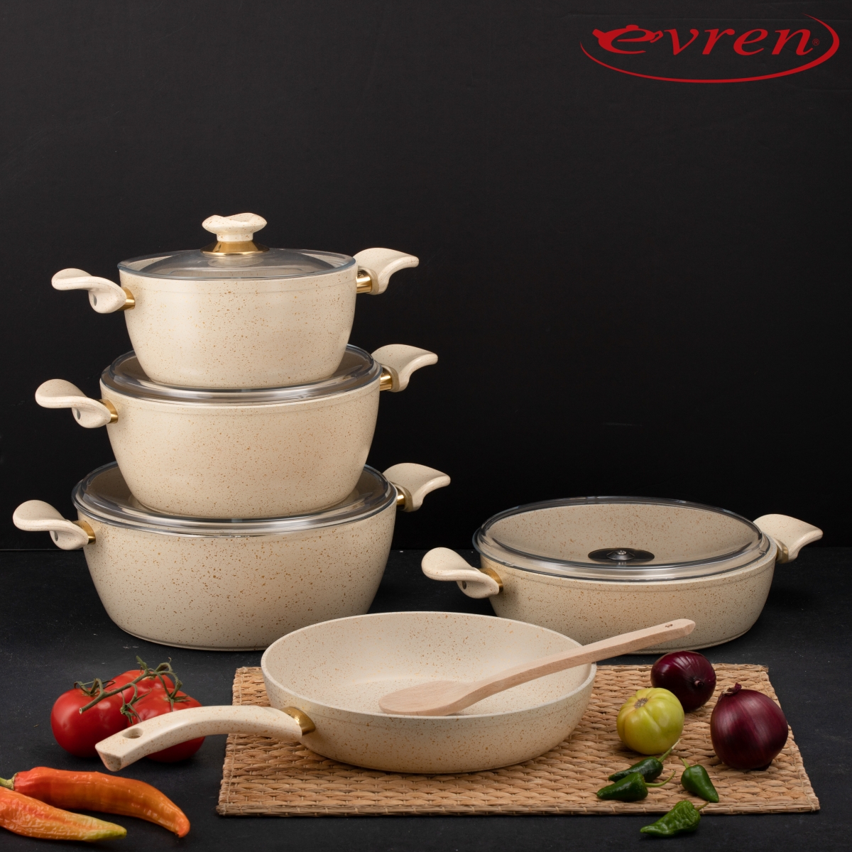 FİLDİŞİ EZME 9 PARÇA SET/IVORY FORGED 9 PCS SET