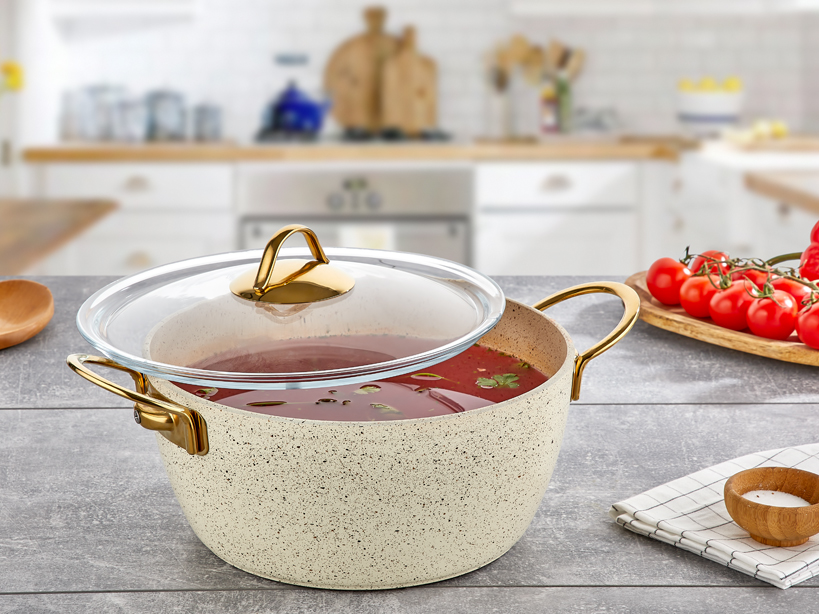 GOLD EZME DERİN TENCERE/IVORY FORGED DEEP CASSEROLE/КАСТРЮЛЯ